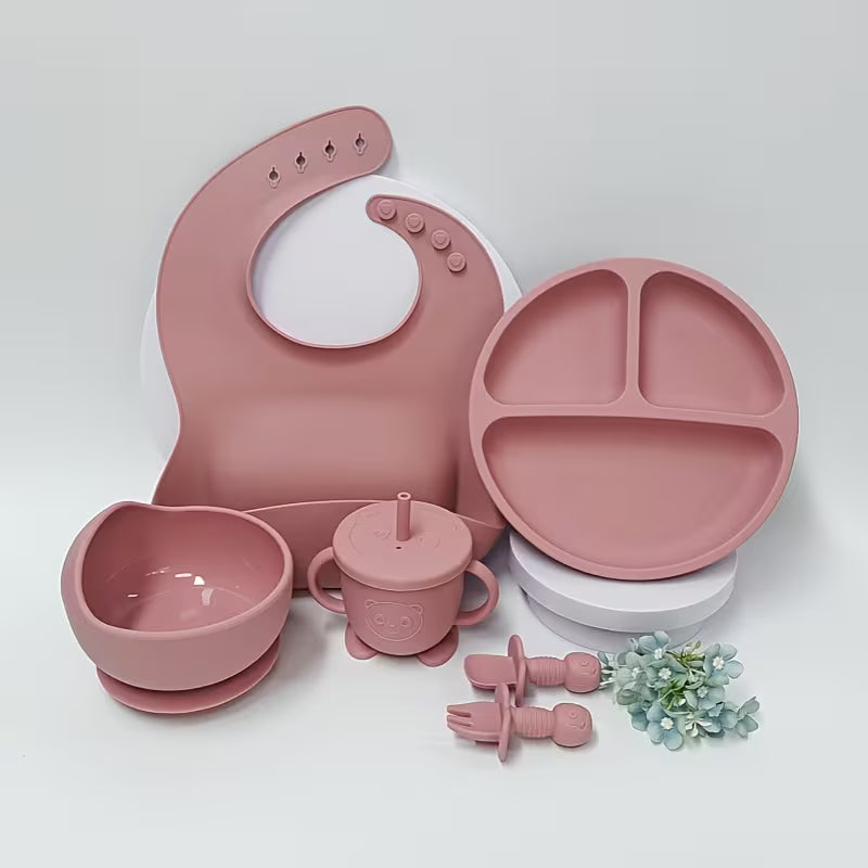 طقم أواني طعام للأطفال من السيليكون (6 قطع)