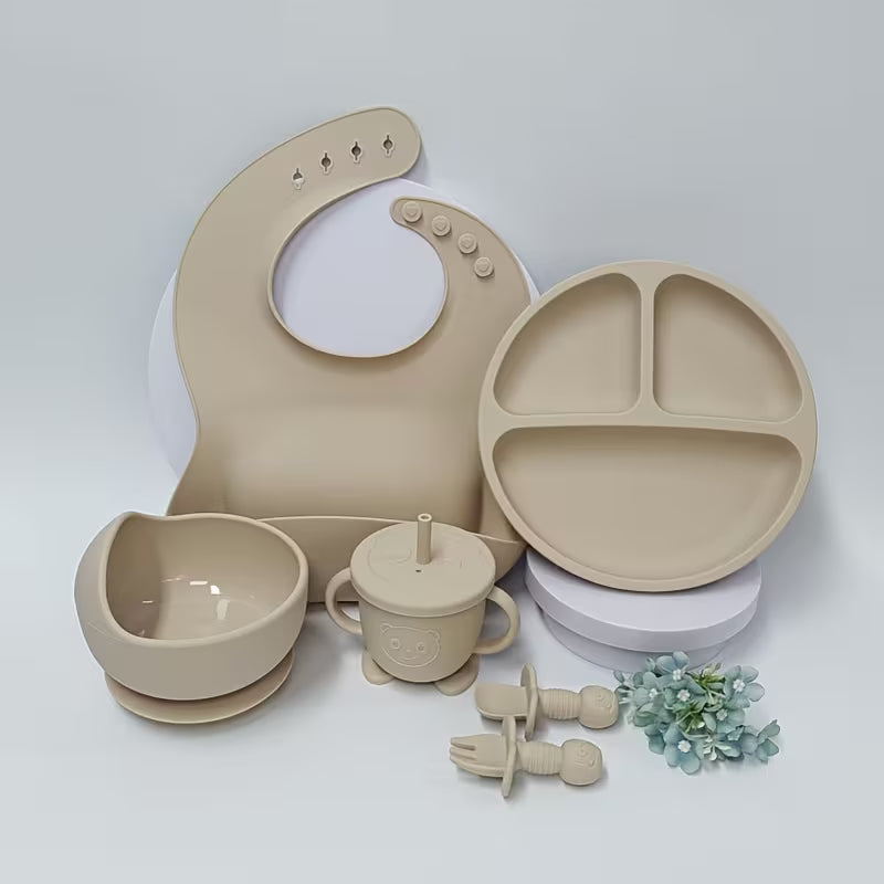 طقم أواني طعام للأطفال من السيليكون (6 قطع)